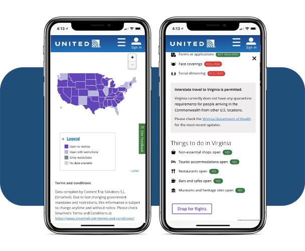 United Airlines solution - travel restrictions